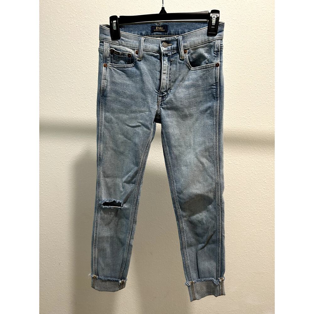 Polo Ralph Lauren Women's Tompkins Mid Rise Skinny Jeans Blue Denim Size 25